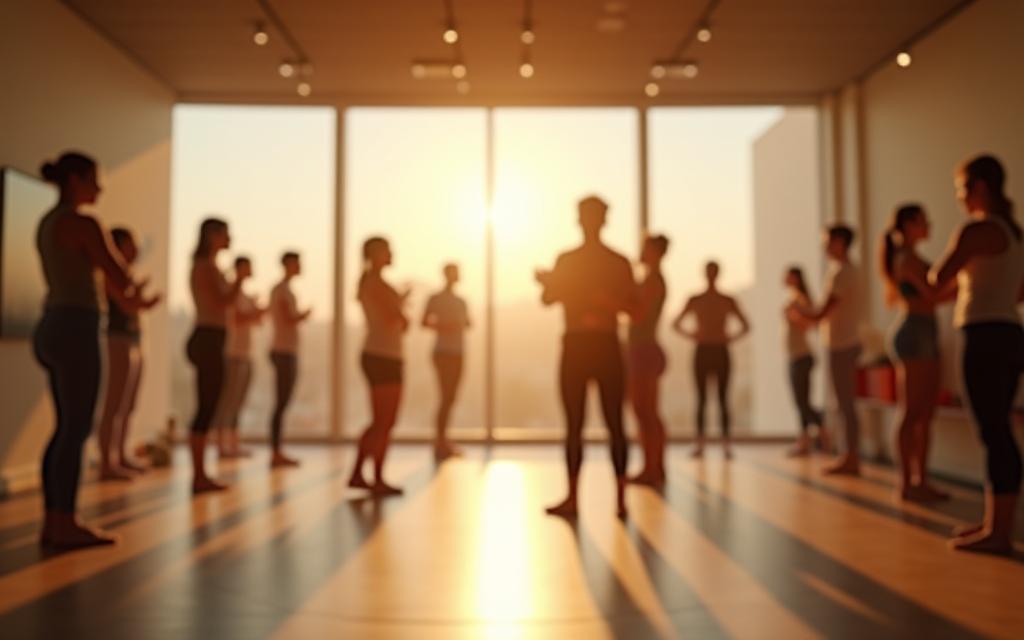 Inspiring view of Studio Movimento Firenze interior with people engaged in a learning-focused fitness activity