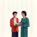 Expert guidance icon with a figure mentoring another